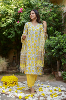 "Marigold" Yellow Hand Block Printed Cotton kurta-M