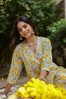 "Marigold" Yellow Hand Block Printed Cotton kurta-M