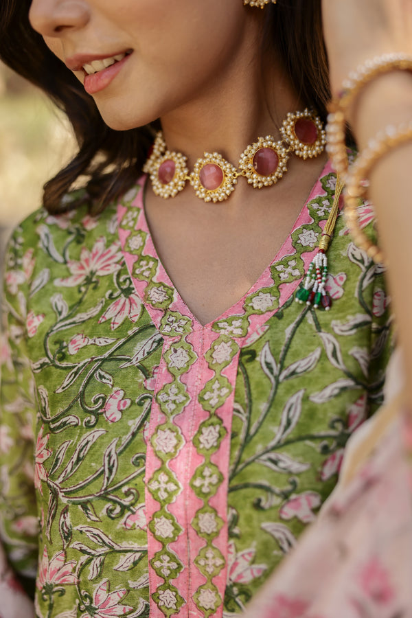 "Zarq" Hand Block Printed Chanderi Suit Set(3pc)
