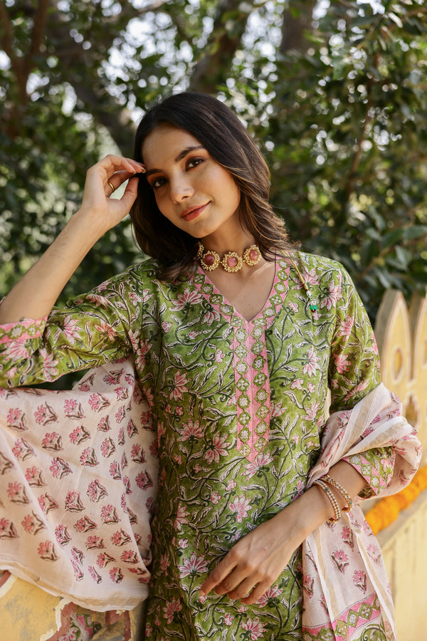 "Zarq" Hand Block Printed Chanderi Suit Set(3pc)