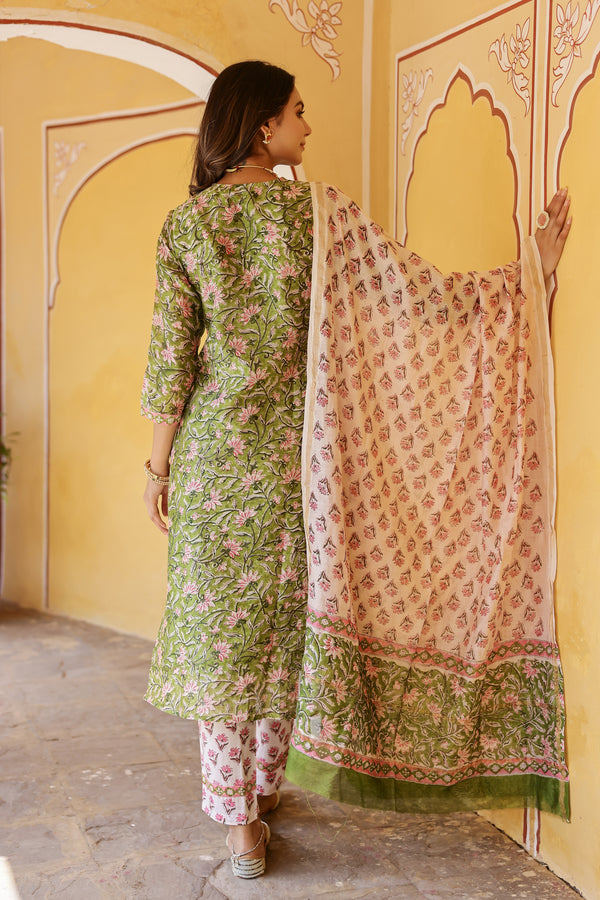 "Zarq" Hand Block Printed Chanderi Suit Set(3pc)