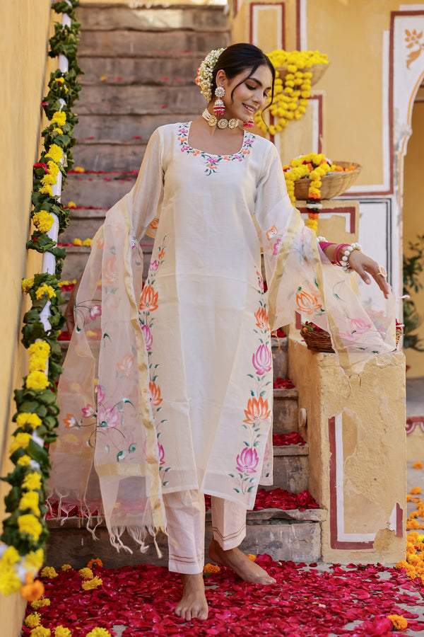 "Annika" Hand Painted Chanderi Suit Set (3pc)