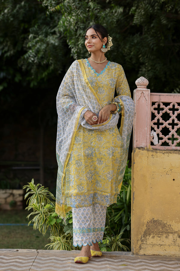 "Zuri" Kota Doriya Suit Set with dupatta(3pc) - XXL