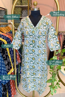 "Naazuk" Hand Embroidered Block Printed White Cotton kurta