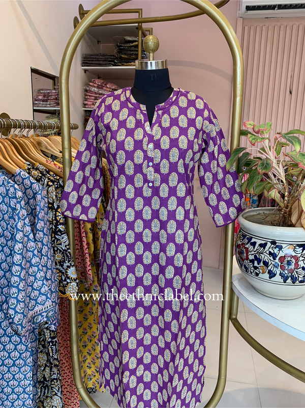 "Devika" Boora Laced Cotton Kurta