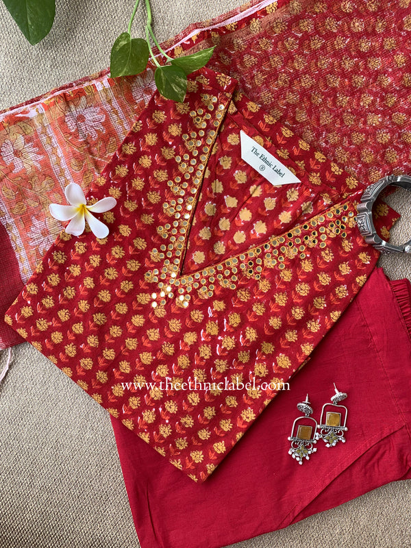 "Gulnaar" Cotton Kurta Set with Kota Doria Dupatta(3pc)