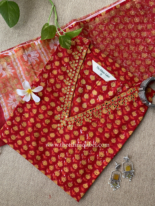 "Gulnaar" Cotton Kurta Set with Kota Doria Dupatta(3pc)