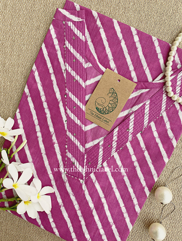 "Malaya" Purple Lehriya Cotton kurta