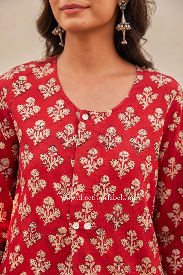 "Prana" Block Printed Asymmetric Cotton kurta