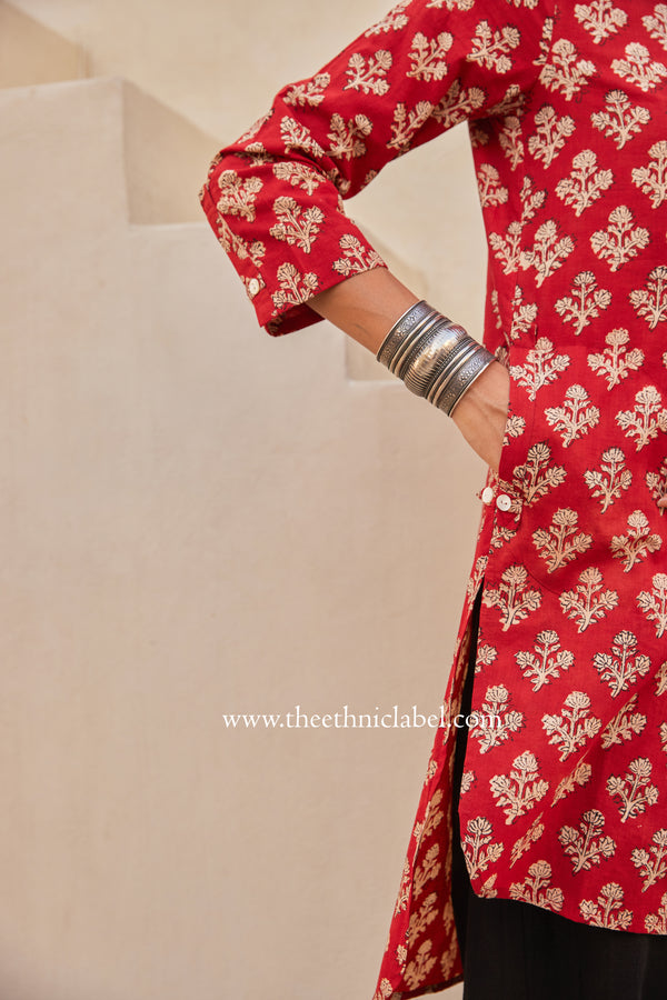 "Prana" Block Printed Asymmetric Cotton kurta