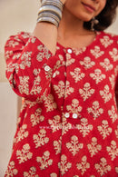 "Prana" Block Printed Asymmetric Cotton kurta