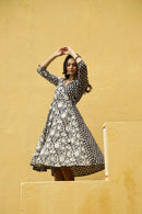 "Nida" Hand Cotton Block Printed Angrakha Dress