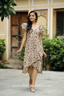 "Erika" Beige Frilled Cotton Dress