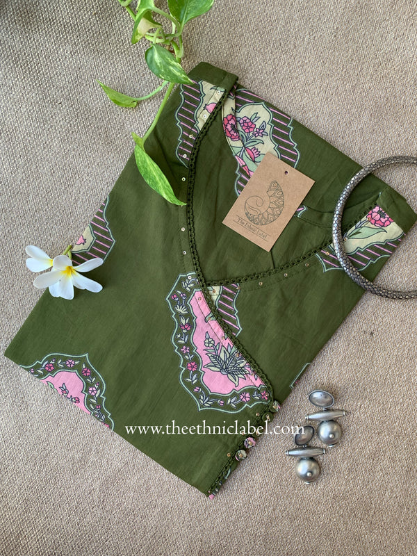 "Vasudha" Green Boota Pure Cotton kurta