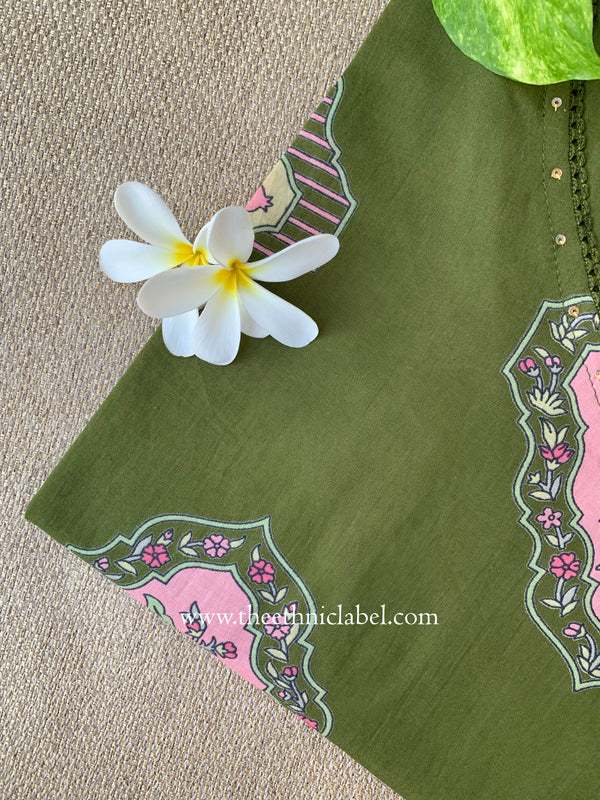 "Vasudha" Green Boota Pure Cotton kurta