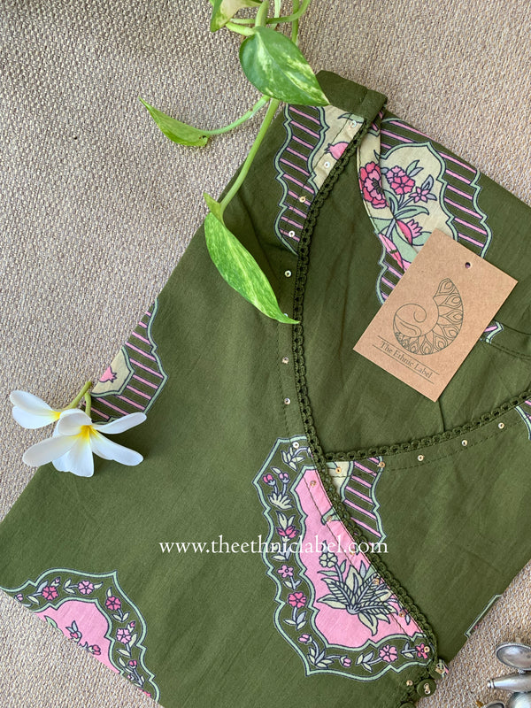 "Vasudha" Green Boota Pure Cotton kurta