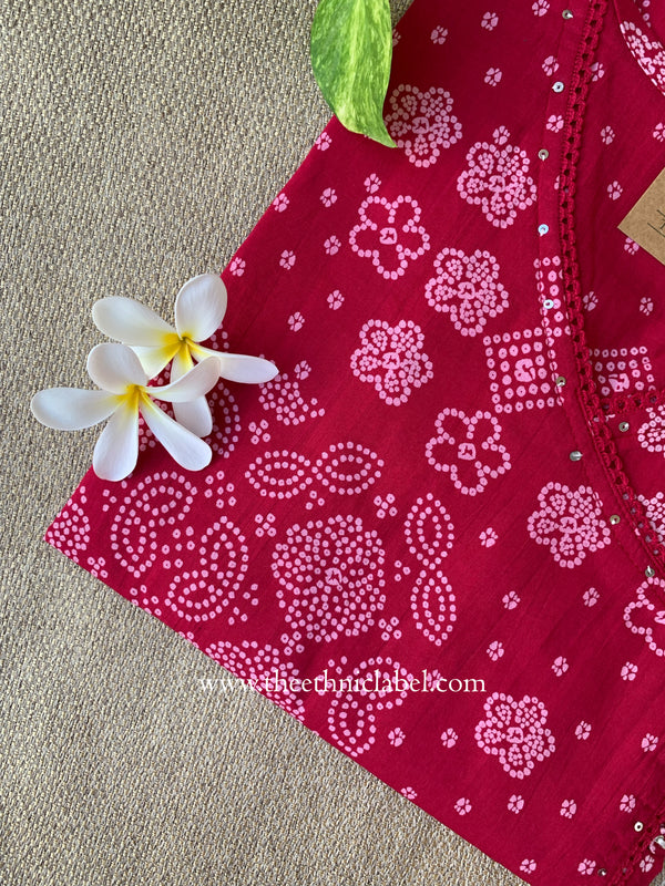 "Yusra" Pink Bandhani Angrakha Cotton kurta