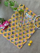 "Mehrab" Hand Embroidered Block Printed Yellow Cotton kurta