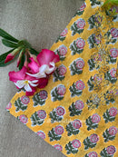 "Mehrab" Hand Embroidered Block Printed Yellow Cotton kurta