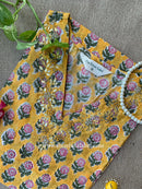 "Mehrab" Hand Embroidered Block Printed Yellow Cotton kurta