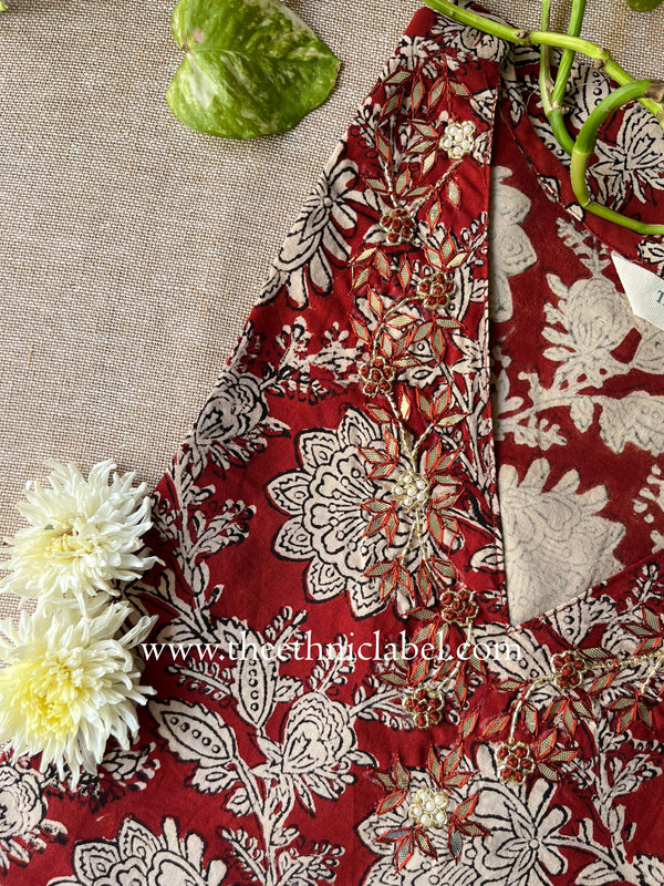 "Mandira" Hand Embroidered Block Printed Cotton kurta