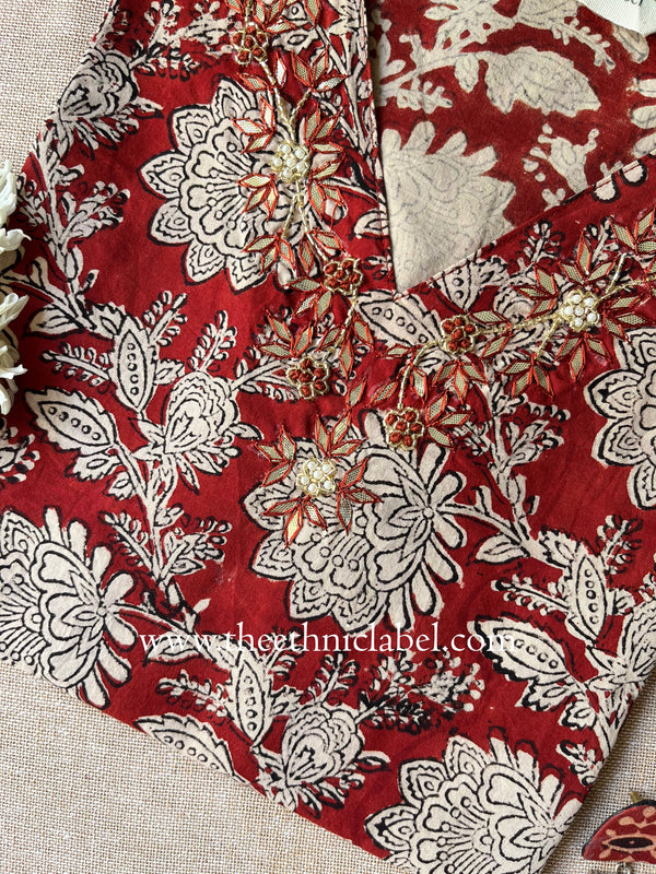 "Mandira" Hand Embroidered Block Printed Cotton kurta