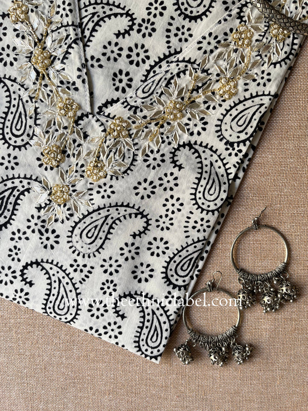 "Kairi" Hand Embroidered Block Printed Cotton kurta - XL