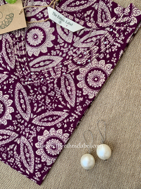 "Zahra" Wine Cotton kurta