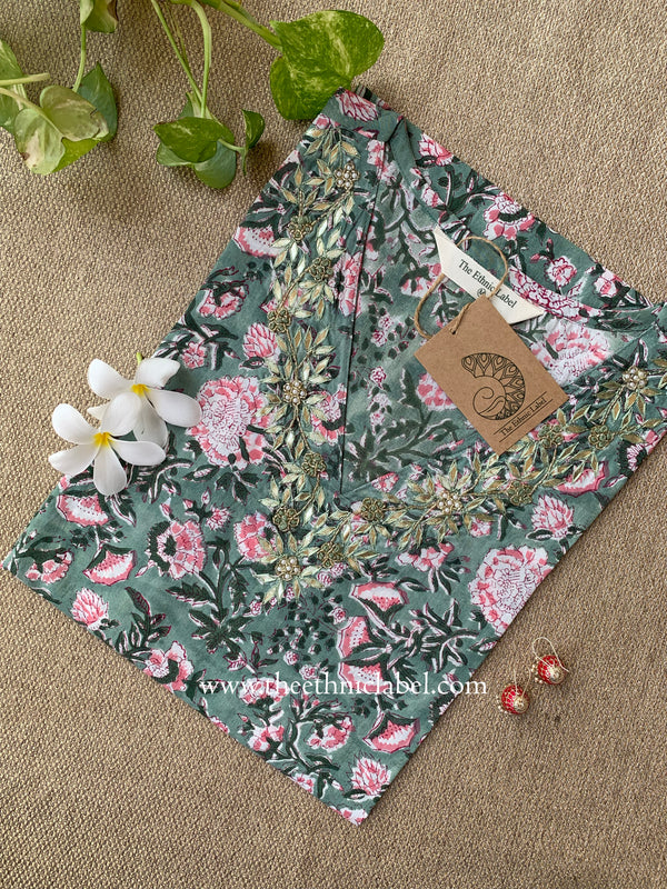 "Siksha" Hand Embroidered Block Printed Cotton kurta