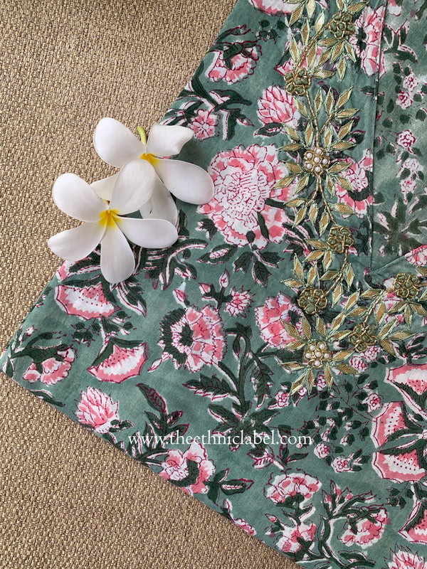 "Siksha" Hand Embroidered Block Printed Cotton kurta