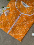 "Nadia" Bandhani Yellow Laced Cotton Kurta