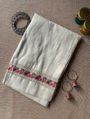 Slub cotton embroidered Straight Pants