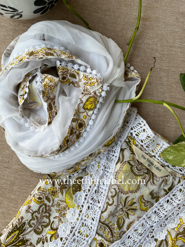 "Deeva' Laced Cotton Kurta Set(3pc)