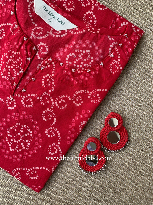 "Noorani" Bandhani Red Cotton Kurta
