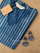 "Naira" A Line Hand Block Printed Indigo Cotton kurta