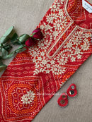 "Alankrita" Bandhani Red Embroidered Cotton Kurta