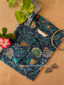 "Saba" Blue tassel Cotton kurta - Big Size - 3XL