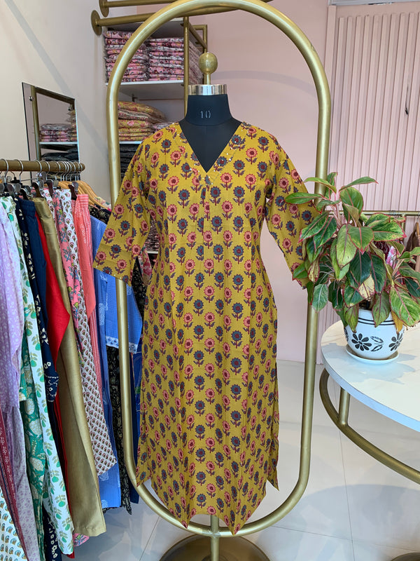 "Phool" Hand Block Printed Cotton kurta-XXL