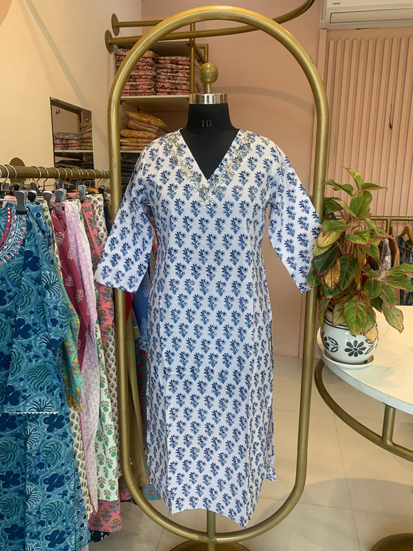 "Pari" Hand Work Embellished Cotton kurta - M