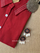 "Shrishti" Red Collared "A" Line Cotton kurta