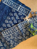 Indigo Unstitched Suit Set with Doria Dupatta- 3pc