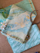 Light Blue Unstitched Suit Set with Dupatta- 3pc