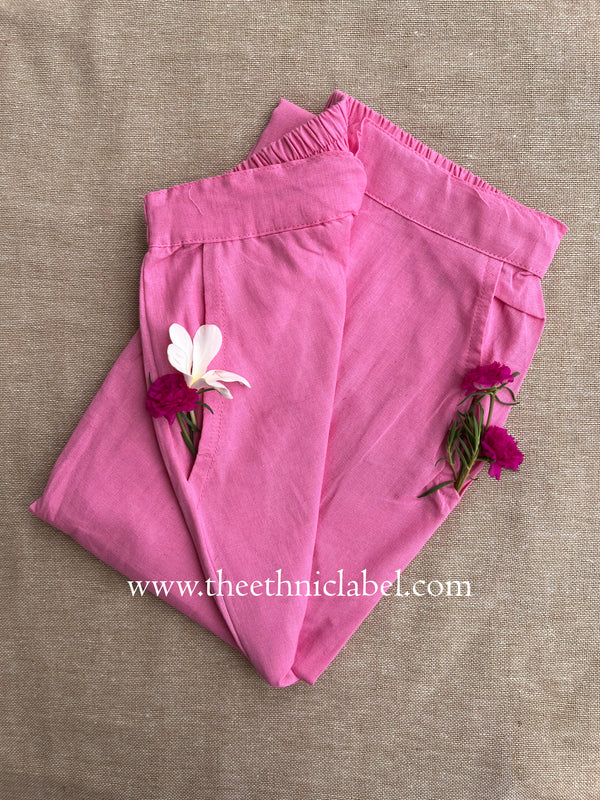 Pink Cotton Straight Pants