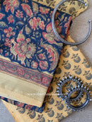 Dark Blue Jaal Unstitched Chanderi Suit Set with Dupatta-3pc