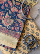 Dark Blue Jaal Unstitched Chanderi Suit Set with Dupatta-3pc