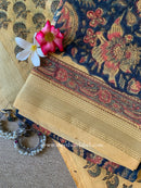 Dark Blue Jaal Unstitched Chanderi Suit Set with Dupatta-3pc