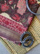 Brown Jaal Unstitched Chanderi Suit Set with Dupatta- 3pc