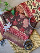 Brown Jaal Unstitched Chanderi Suit Set with Dupatta- 3pc