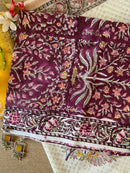 Burgandy Unstitched Suit Set with Doria Dupatta- 3pc