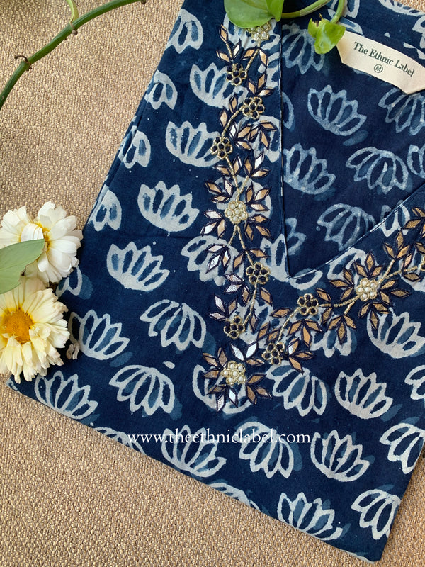 "Manara" Hand Embroidered Block Printed Cotton kurta - 4XL, 5XL